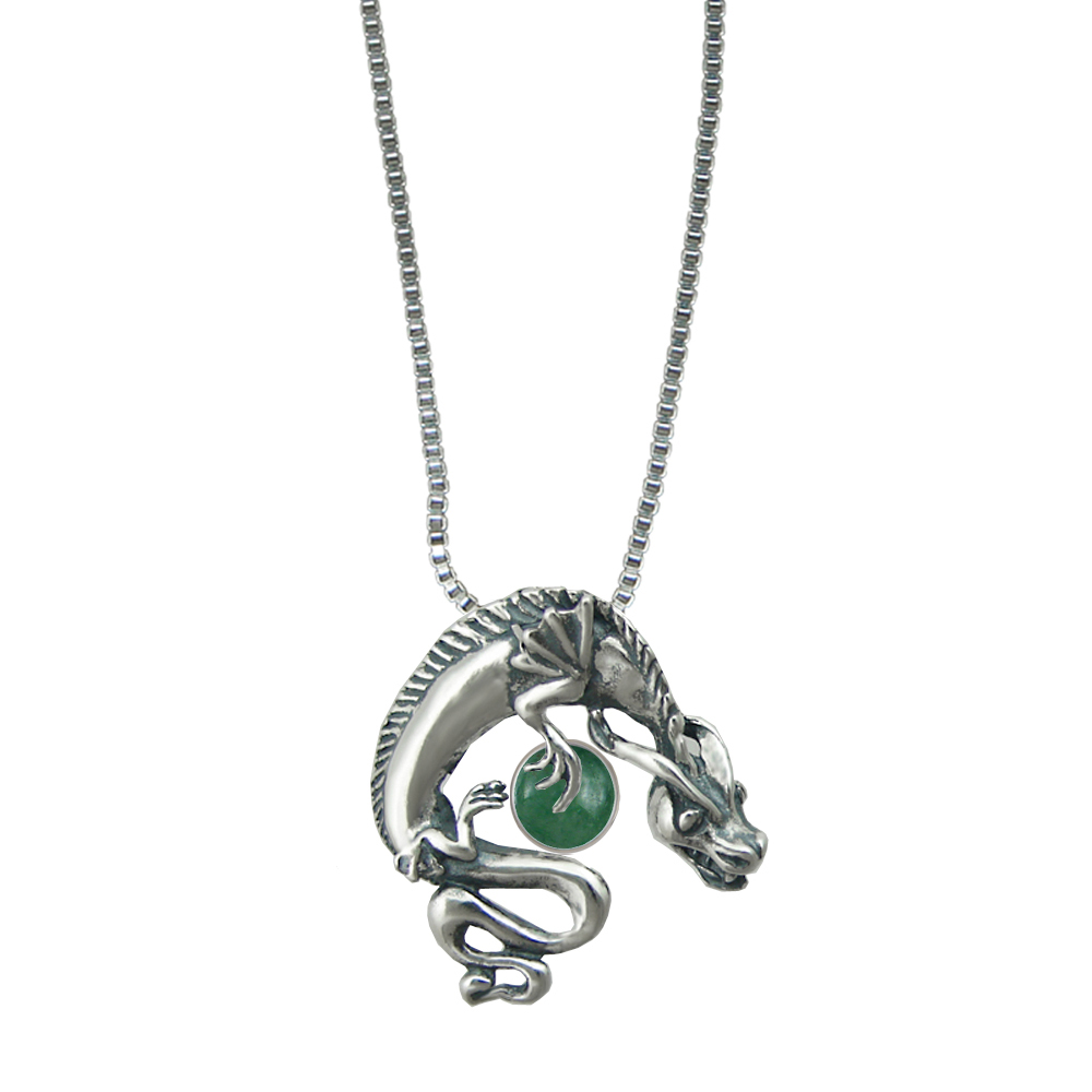 Sterling Silver Playful Dragon Pendant With Jade
